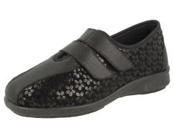 Womens Wide Fit Touch Strap  Stretch House Shoes - Azalea
