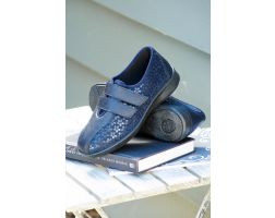Womens Wide Fit Touch Strap  Stretch House Shoes - Azalea