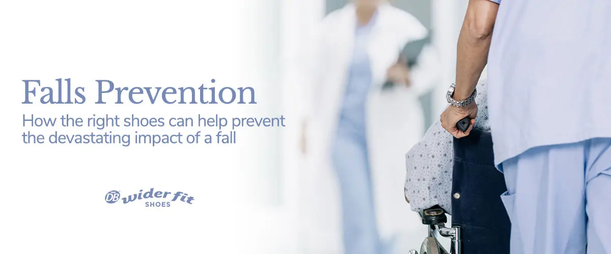How can wide-fitting shoes help prevent falls?