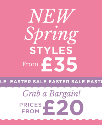 A pink banner with New Srping Styles from £35 and grab a bargain from £20 text
